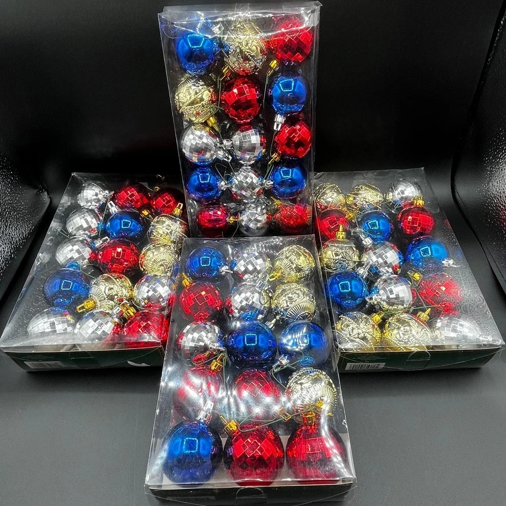 Christmas House 60ct Ball Ornaments Red Blue Silver Gold Disco Faceted 4 Packs